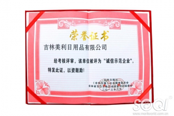 诚信示范企业荣誉证书
